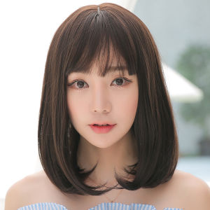 Womens Fashion Beauty Wig Short Hair Korean BOBO Head Cute Cartoon Bang Natural Fluffy Clavicle Wig Full Head Cover Hair Wig for Daily Life Cosplay