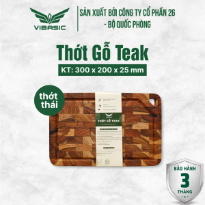 Thớt gỗ Teak Vibasic ghép dựng block kích thước 300x200x25mm có lỗ treo - Hàng chính hãng Bộ Quốc Phòng
