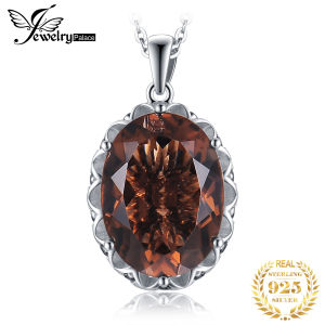 JewelryPalace 925 Sterling Silver Pendant Necklace for Women No Chain Large 8ct Natural Smoky Quartz Gemstone Statement Necklace