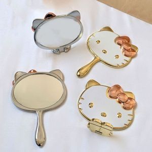 BAIXL Kitty Cat Makeup Mirror Dustproof Waterproof Mini Fold Mirror Cute Bowknot Handle Portable Mirror Gifts