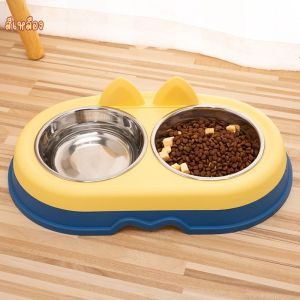 😻ที่ให้อาหารสัตว์แบบ 2 ชาม ชามข้าวแมว ชามข้าวหมา ชามข้าวสุนัข ที่ให้อาหารแมว ที่ให้อาหารสุนัข ถ้วยข้าวหมา ถ้ายข้าวแมว 35*22 cm. 😻