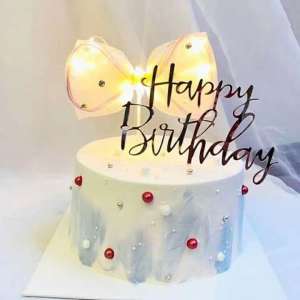 INS style mirror acrylic cake topper Gold Silver Rose gold Happy birthday plug-in baking props dessert decorations materials