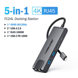 Lemorele 5-in-1 USB Hub docking station USB C to RJ45 Gigabit Ethernet 4K HDMI Multiports SD/TF Card Reader Slot for Laptop Mac