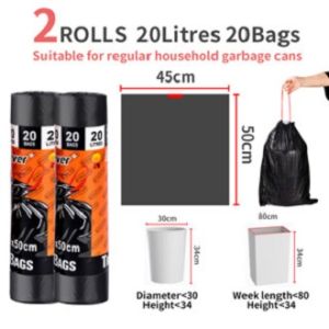 Kingever Orignal 2pcs trash bag Heavy Duty Extra Thick Drawstring Garbage Bag Black 20/30/5070/100/120L