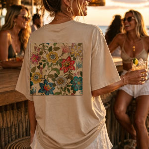 [Local Stock] HBESTY  Vintage Floral T-shirt Colorful Flowers Short Sleeve Botanical Print Casual Streetwear Soft Cotton High Quality Cotton Tops Tee