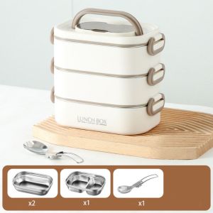 ALLUCK นержักรส กล่องอาหารกลางวันเก็บความร้อน พร้อมช้อนพับ ความจุขนาดใหญ่ ภาชนะเก็บอาหาร แบบพกพา สามารถใช้ในไมโครเวฟได้ ชุดกล่องอาหารกลางวัน ปิกนิกในสำนักงาน