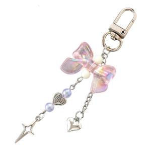 Cute Star Heart Bowknot KeychainBag Charms Car Key Rings Aesthetic Keychain Accessories for BackpacksWallets Decor