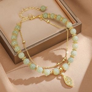 Golden Leaf Pendant beaded bracelet Fashion elegant Adjustable Bracelet Valentines Day gift