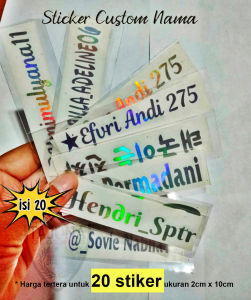 isi 20 stiker nama cutting hologram custom tulisan bisa pakai logo sederhana