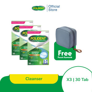 Polident Pembersih Gigi Palsu 30 Tablet [TRIPLEPACK] Free Pouch Cosmetic