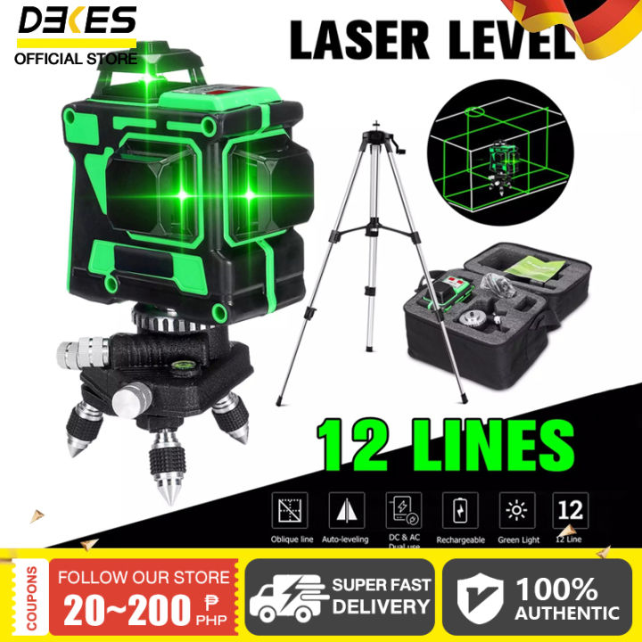 With Tripod 】DEKES 5 / 12 Line 3D Green Light Laser Level Digital Level ...