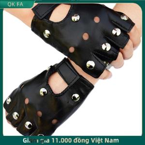 QK FA ✨ Găng tay da ngắn hở ngón Găng Tay Nửa Ngón đinh tán màu đen thời trang