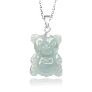 TIMESWIND Lovely Bear Natural Light Green Jade S925 Silver Women Necklace with Certificate Y1N