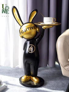 UoneHome พร้อมส่ง ♥ H008 ของแต่งบ้าน กระต่ายหูยาวถือถาด สไตล์โมเดิร์น ตุ๊กตาเรซิน ขนาดใหญ่ สำหรับตกแต่งบ้าน สำนักงาน