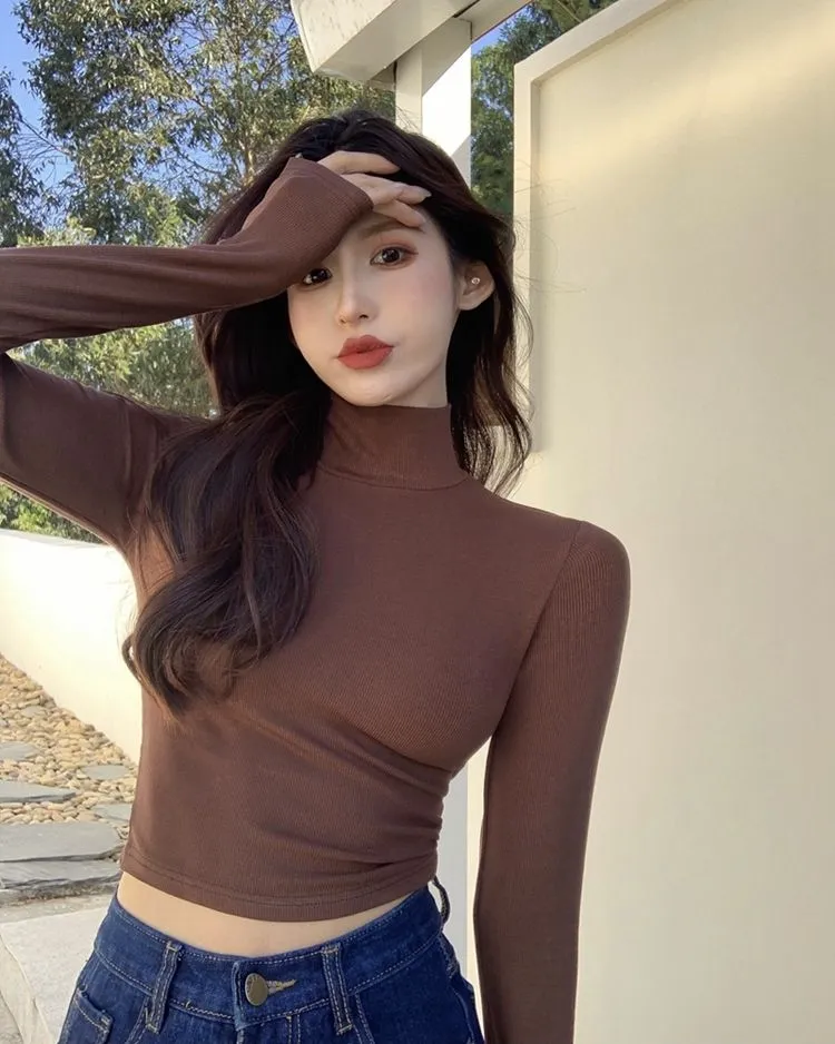 Uniqlo New Fashion version Thick velvet half turtleneck knitted T