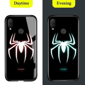 Hontinga for Huawei Nova 3i / P Smart Plus Luminous Case Marvel Avengers Tempered Glass Back CaseLuxury Fashion Shockproof TPU Protective Night Shine Casing Cover Shell
