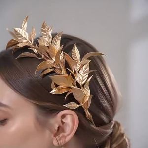 Băng đô cài tóc cô dâu hình vòng hoa lá vàng giả phụ kiện tóc cưới băng đô đan lá phong vàng phụ kiện tạo kiểu.