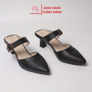 Sục nữ có Quai mũi Nhọn màu Đen Lume da PU cao cấp đế cao su non chống trơn trượt cao 5-7cm