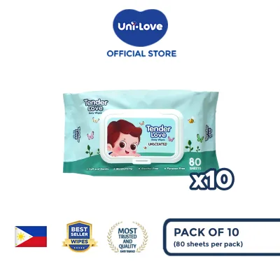 Tender Love New Unscented Baby Wipes (Magnifier) 80s Pack of 10 - 99% Water| Hypoallergenic | Alcohol Free | No harmful chemicals | with Aloe Vera | Safe & Gentle | FDA Approved