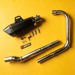 Rusi classic 250 stainless elbow ( carb & fi type ) on Akrapovic Hexa tip withSilencer