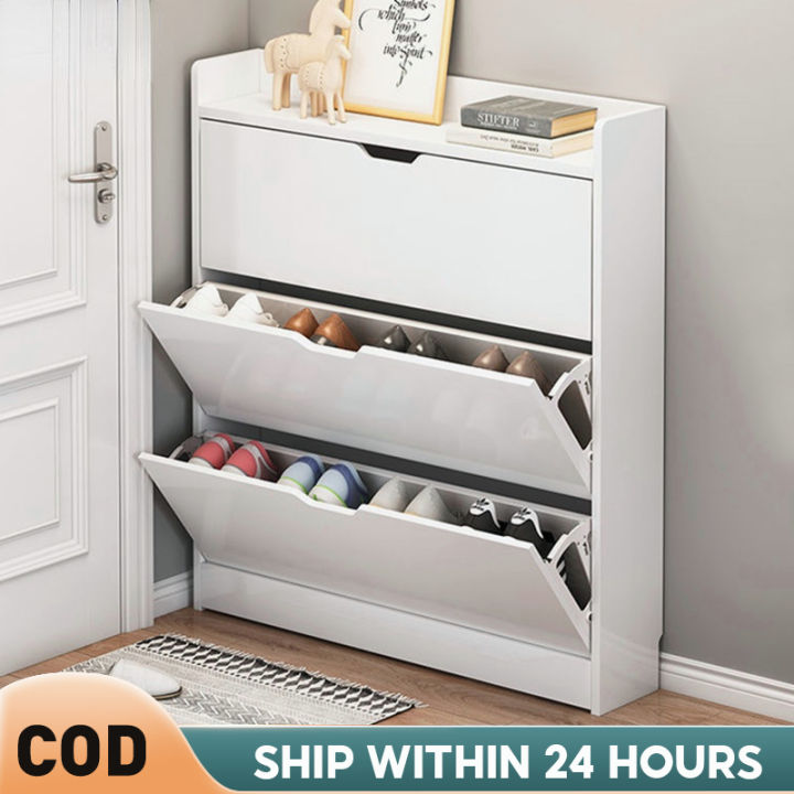 【Free Shipping】Shoe Cabinet Wood Flip Shoe Rack Cabinet Space Saving for  Living Room Bedroom