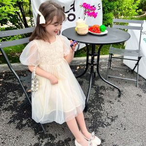 Unlimited X Girls Bubble Sleeves Fluffy Mesh Shirt Cute Flower Party Birthday Dresses