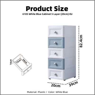 【Woody】5/6/7 Layer White Blue Drawer Type Plastic Storage Cabinet