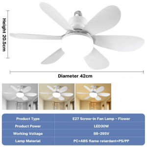E27 Screw Base 52cm 40W 6 Blades Varibale Speed Ceiling Fan Light Dual Use Lighting Fan for Home Bedroom Living Room Easy Installation