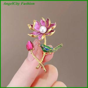 AngelCity Fashion Store Exquisite New Magpie Lotus Brooch For Women Coat Pins Badges Vintage Flower Corsage Bridal Dress Wedding Party Jewelry Gift