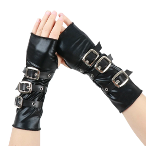 Aesthetic Party Gloves Stylish Metal Buckles Comfortable PU Leather Arm Gloves for Women Men Daily and Evening Party