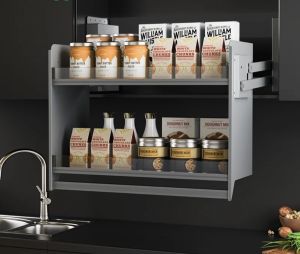 Elegant Alloy Electric Lift Kitchen Organizer Basket with Storage Shelves
