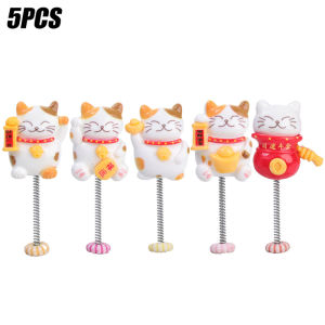 5pcs Car Ornaments Mini Dashboard Fortune Cat Shake Head Pendant DIY Decoration Accessories for Automobile Bedroom Office Desk