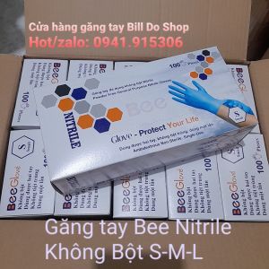 Hộp 100 Chiếc = 50 Đôi Găng Tay Màu Xanh Nitrile Không Bột Bee Gloves 23cm Dày 0.05mm 9inch Dùng Chế Biến Thực Phẩm Xăm Nha Khoa Spa