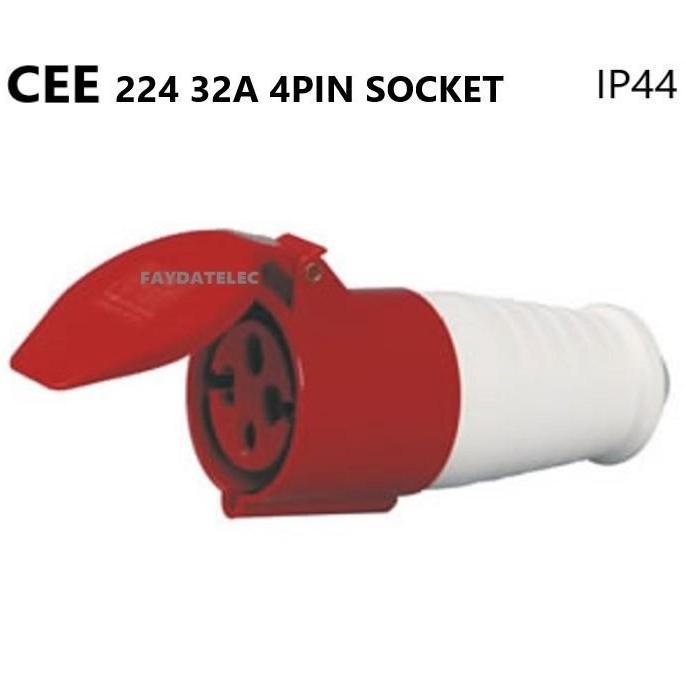 224 32A 4PIN INDUSTRIAL CONNECTOR SOCKET (RED) IP44 / 32 AMPERE 4 PIN ...