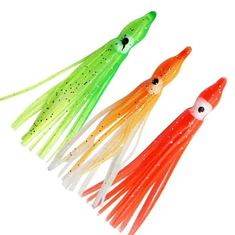 5pcs Fishing Squid Skirts Glow Lures 5cm/9cm Luminous Octopus Skirts  Trolling Lure Soft Plastic Fishing Bait for Bass Salmon Trout