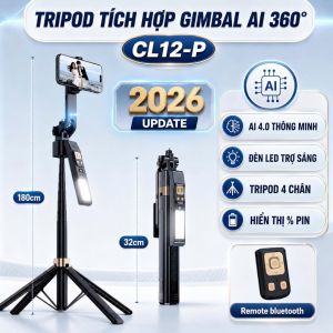 Tripod LaTech CL12P bản 2026 xoay tự động cảm biến theo người gấp gọn 30cm có điều khiển từ và đèn