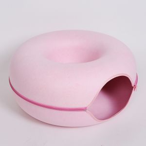 Cat Round Donut Bed with Zipper Cat House Natural Cave Nest Funny Interactive Pet Tunnel Toy Cat Accessories