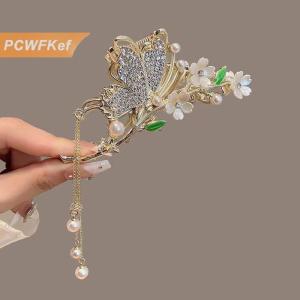 【PCWFKef】 Rhinestone ngọc trai tua tóc móng vuốt hoa tóc clip kẹp tóc cho phụ nữ thanh lịch Kiểu tóc đuôi ngựa thời trang phụ kiện tóc