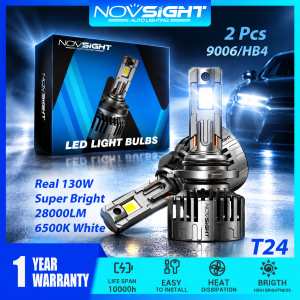 Super Bright Novsight T24 LED Headlight Bulbs 9006 HB4 LED Lights for Car High Beam Fog Light 130W 28000LM 6500K Plug&Play 2Pcs 1 Year Warranty