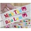 Nametag thêu tên theo yêu cầu, tag treo cặp cho bé. 