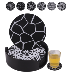 【Ready!】1/5/6pcs Drink Coasters Set Pad Mat Black Round Silicone Rubber Mug Coaster Non Slip For Coffee Beer Mug Wine Glass Bottle Home And Bar