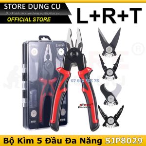 Bộ kìm 5 đầu đa năng L+R+T SJP8029 Bộ công cụ kìm đa năng 5 trong 1 với 5 đầu có thể hoán đổi cho nhau Đặc biệt dành cho thợ điện Kìm kết hợp Lineman Cắt cáp Tước dây Dụng cụ uốn Cắt kim loại tấm có hộp lưu trữ
