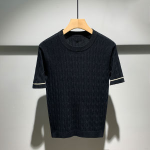 Light Luxury Fashion Slim Fit Knitted Round Neck Short Sleeve Mens T T-shirt Spring Summer Lightweight Slim Fit Ribbed Base Shirt Trendy