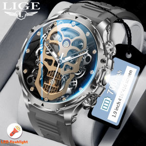 LIGE New Smart Men Watch LED Flashlight 1.9 Inch Outdoors Sports Fitness Tracker 700mah Large Battery Bluetooth Call Smart Watches For Men + Box