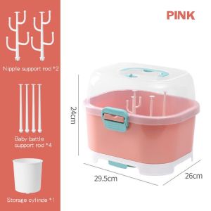 Goodbata Baby Feeding Bottle Storage Box Milk Powder Bottle pacifier Organizer Dryer Portable Large Baby Cutlery Storage Box Drain Dust-proof Drying Rack Milk Powder Box