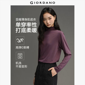 Giordano Women Brand print high neck long sleeve t-shirt Free Shipping 12325021