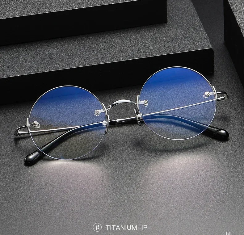 Round Frame Rimless Eyeglasses Pure Titanium Men Optical Eyewear  Replaceable Lens Vintage Glasses Women Spectacle