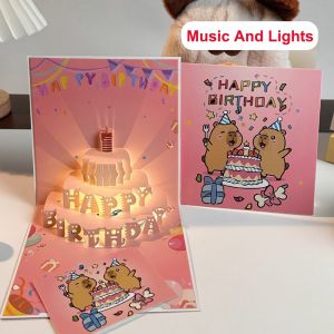 JURHOMIE Happy Birthday 3D Light Music Card Musical Function With Envelope Musical Greeting Card Creative Light Feature Birthday Card Blessing Occasion