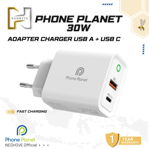 Phone Planet 30W PD QC Charger with LED Light Dual Port USB C + USB A EU Plug