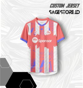 Jersey Sepak Bola Futsal Custom Print Hitam Pekat/Orange dengan Desain Stripe - Bahan Breathable - Pasang Nama Nomor & Logo